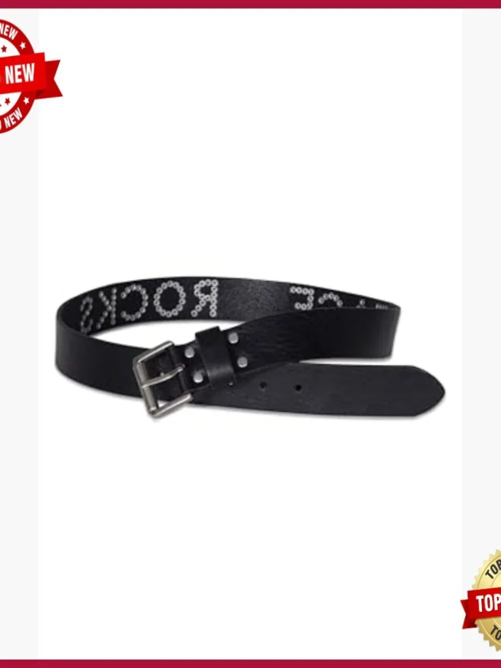Studded Leather Belt with Roller Buckle, Adjustable